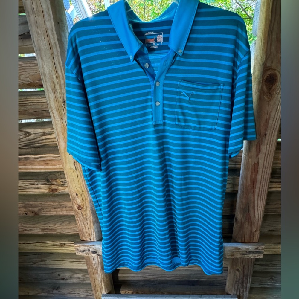 Puma Men's Aqua Striped Polo Shirt